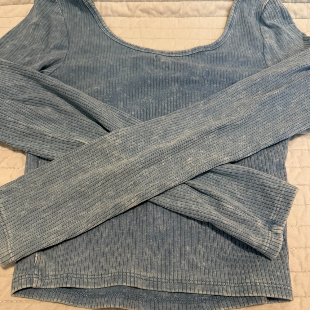 Wild Fable Light Blue Ribbed Top - Picture 2 of 3
